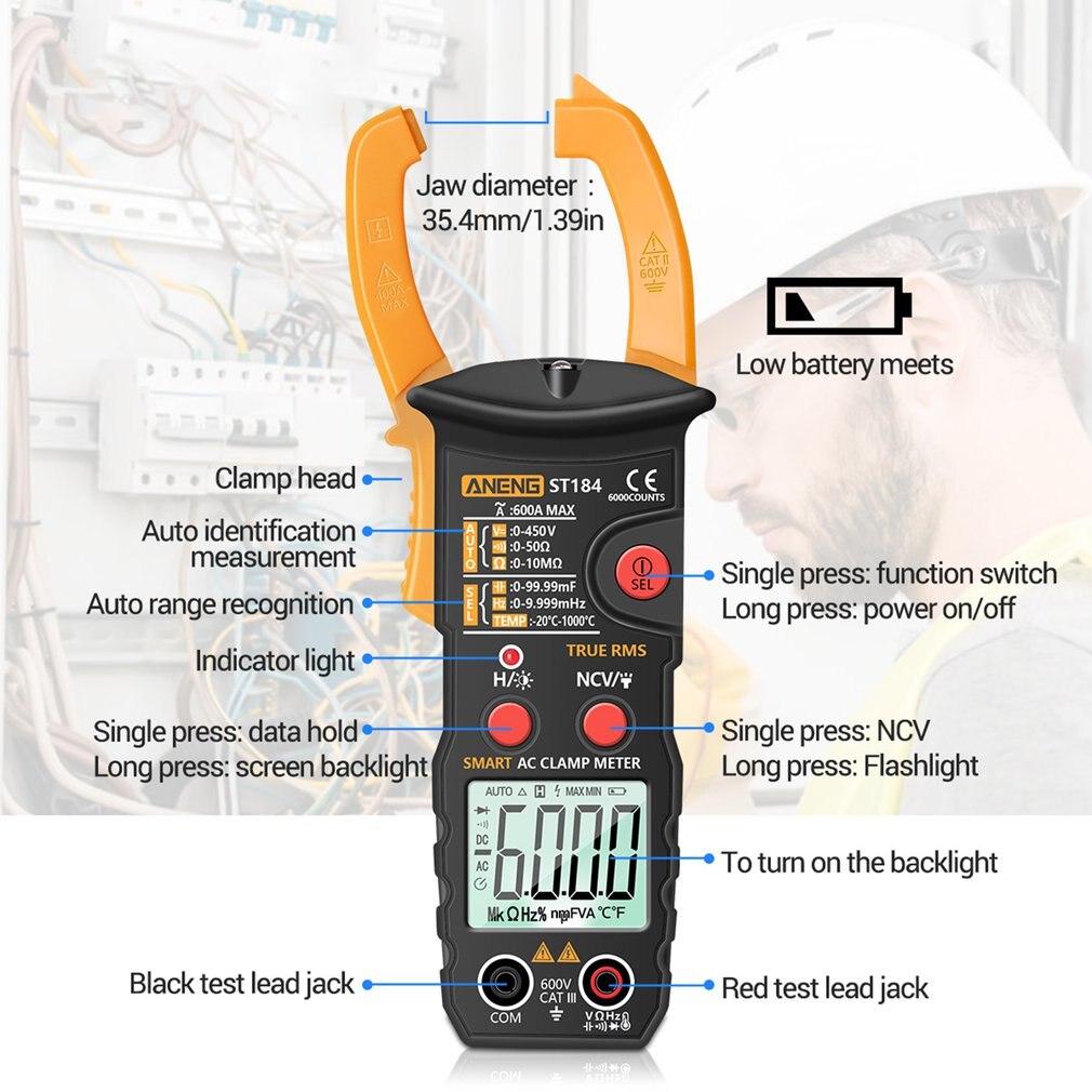 Smart Digital Clamp Meter ST184 Without Battery Digital Multimeter Measuring Tester Multimetro DIY