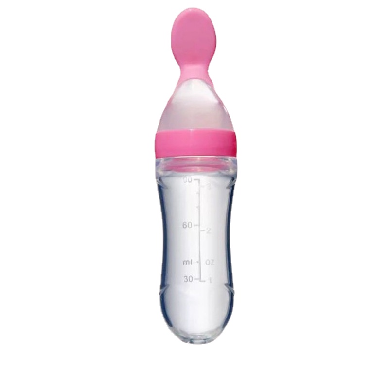 Baby Complementary Food Bottle Silicone Baby Bottle Infant Training Squeeze Spoon: Pink