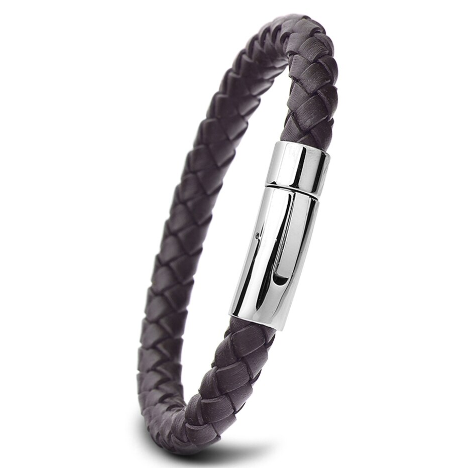 Herre armbånd rustfrit stål sort læderarmbånd armbånd armbånd punk stil smykker magnetisk lås: Brun / 21cm