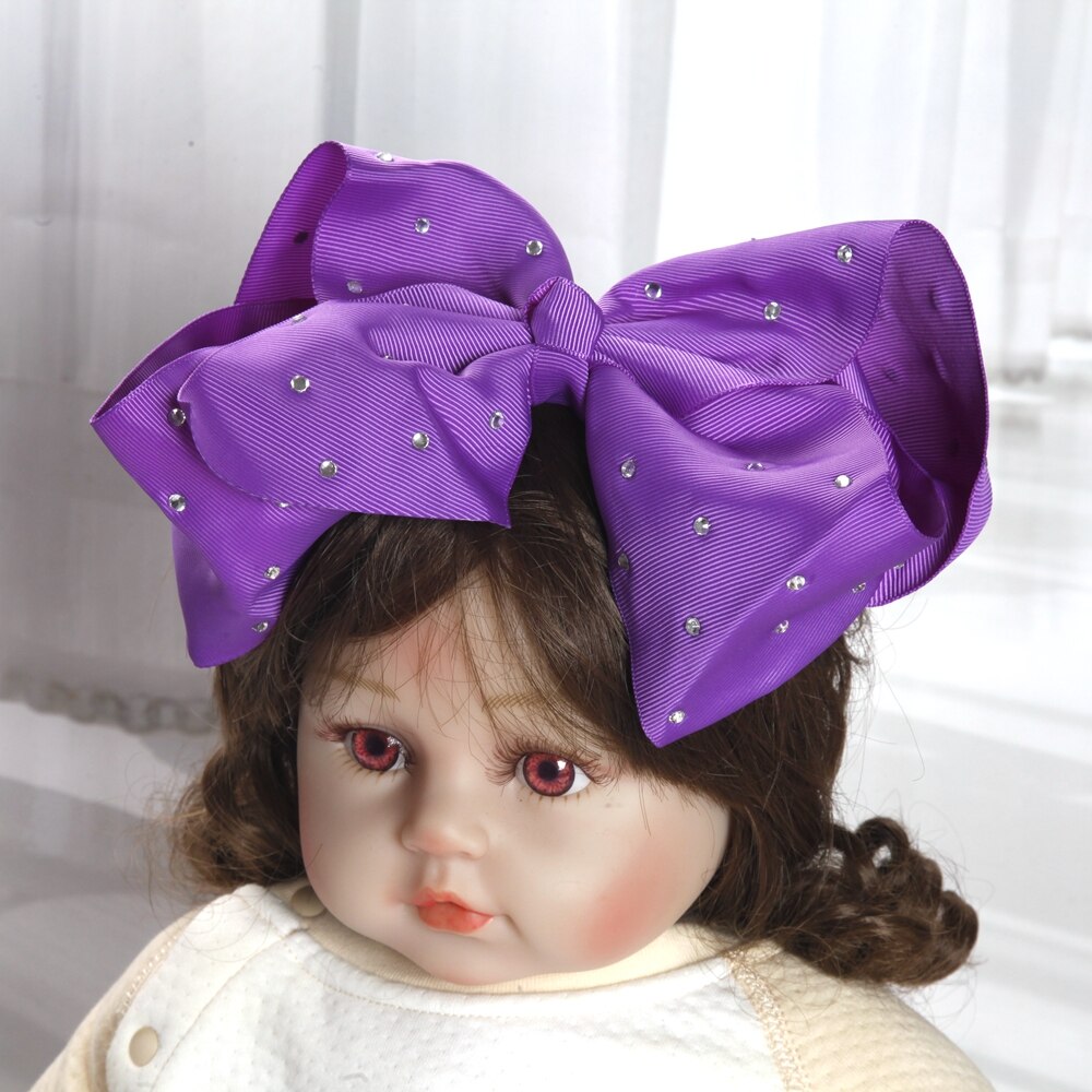8inch large bows hair clips for Baby Girls Kids Soft Bows Rhinestone Knot Hair Bands Baby Hair Accessories Children Headwear: green