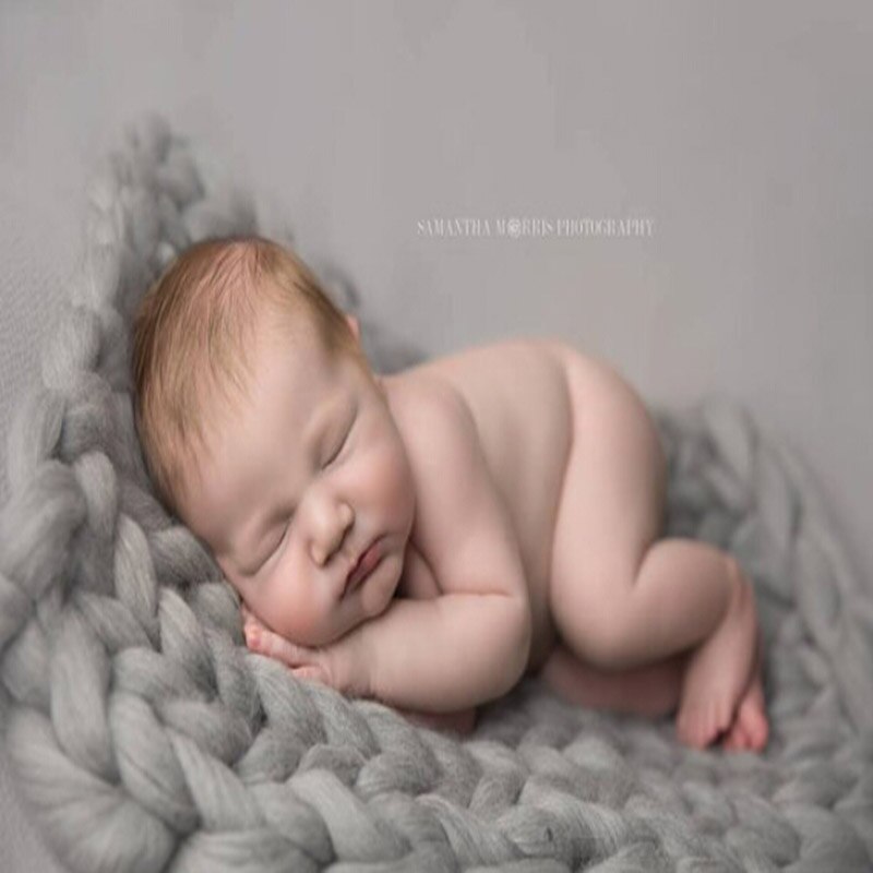 Cartoon Wool Crochet Baby Blanket Newborn Photography Props Chunky Knit Blanket Basket Filler 8 colors