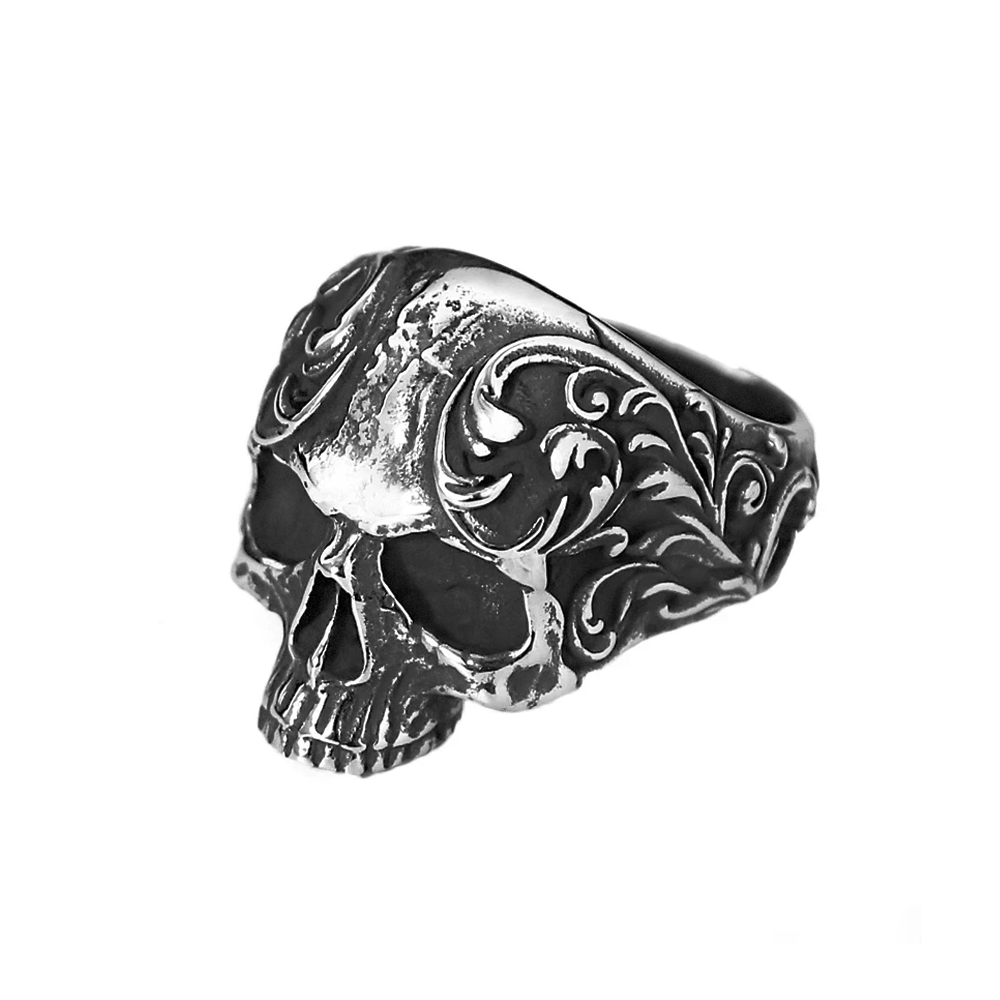 Anillo de calavera tallada gótica Vintage a la para hombres y mujeres, anillos de calavera de acero inoxidable 316L Punk Hip Hop, joyería de amuleto de motorista: 9