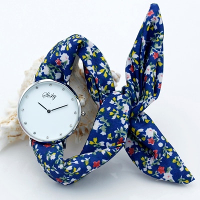 Shsby märke dam blomma tyg armbandsur strass silver kvinnor klänning klocka tyg klocka söt flicka armband klocka: Blå