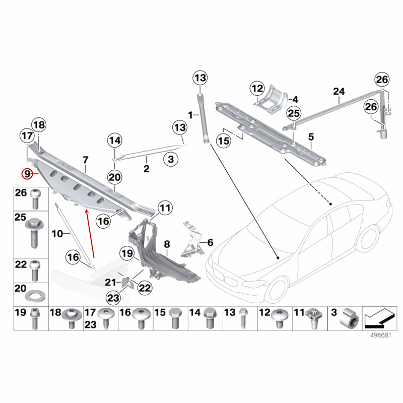 51647199417 Auto gantry Geschikt voor 7 Serie 750Li 740Li 730b mw2009 Bovenste beam Bevestiging frame Water tank beugel Guard