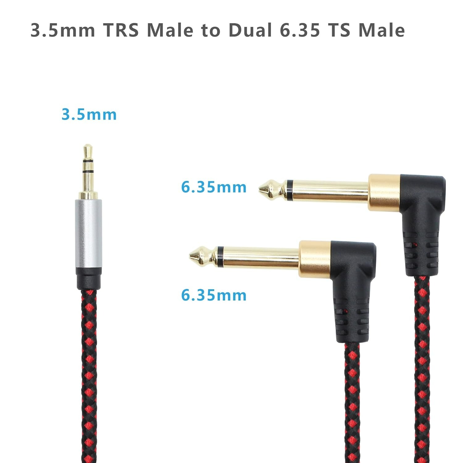3.5mm Aux Stereo TRS to Dual 6.35mm TS Right Angle Plug 1/8 to 1/4 TS Y Splitter Cord for Smartphone MP3 PC Home Theater Speaker