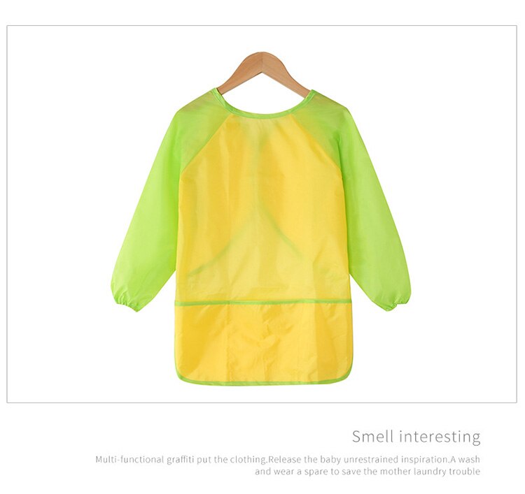Leuke Baby Slabbetjes Waterdichte Lange Mouw Schort Kinderen Voeden Kiel Bib Burp Kleding Zachte Eten Peuter Kleding: green yellow