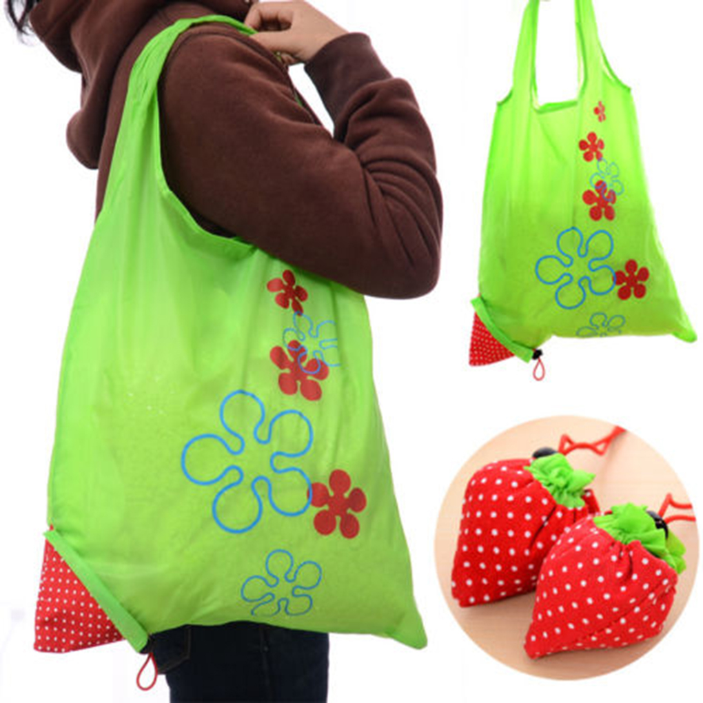 Bolsa de Nylon plegable para comestibles, bolso de compras grande de fresa, bonito bolso de viaje, ecológico, Floral, reutilizable, 5 uds.