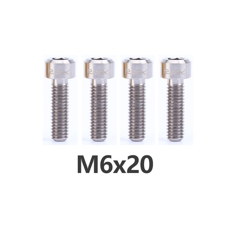 RISK 4pcs M6x16/18/20mm 4 Colors Titanium Alloy Bicycle Disc Brake Clamp Bolt Suit For SLX XT MTB Bike Device Fixed Screw Bolts: M6x20mm Titanium