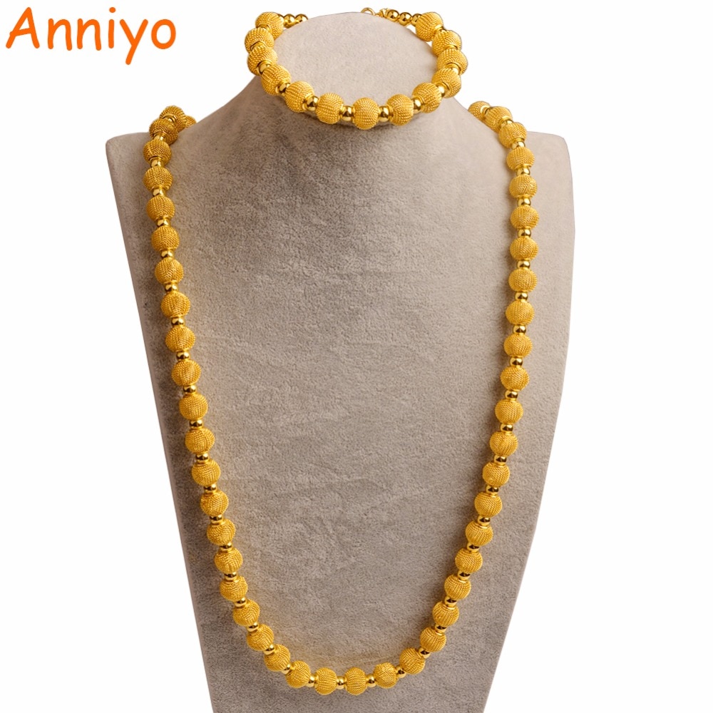 Anniyo 82 centimetri Perle di Collana e 24 centimetri Bracciali per Le Donne di Modo di Colore Dell'oro Della Sfera del Partito Dei Monili set (Palla formato 1.2 cm) #103606