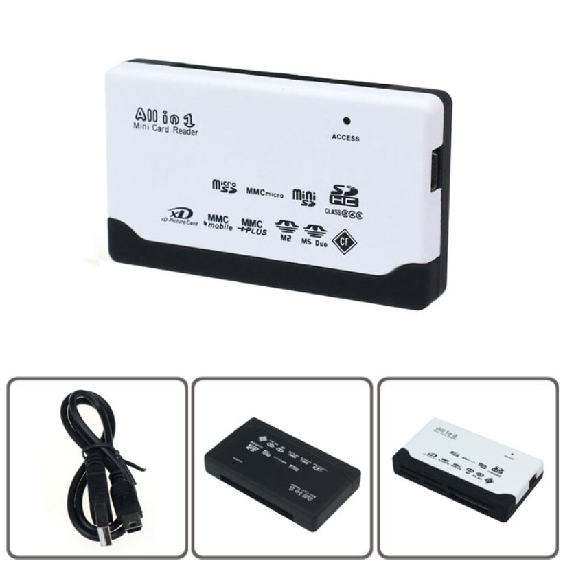 Lector de tarjetas para SD XD MMC MS CF SDHC TF microSD M2, adaptador de , Mini USB 2,0, accesorios de ordenador, color negro, L0307