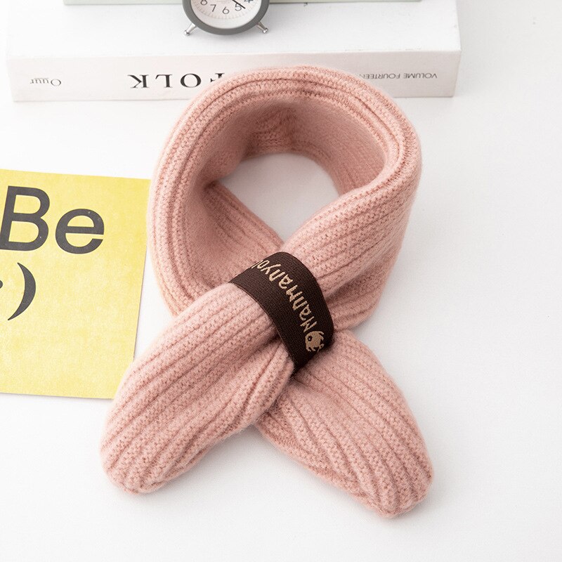 Winter baby scarf boys cross scarf winter and autumn knitted warm girls collar children scarf trend: Pink