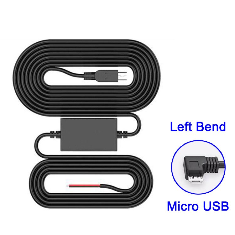 DVR Car Dash Cam Wire 3.2m Mini Micro USB Charger Line Dashcam Hardwire Cable Kit 12/24V To 5V 2.5A 24h Auto Parking Monitor: Micro USB Left