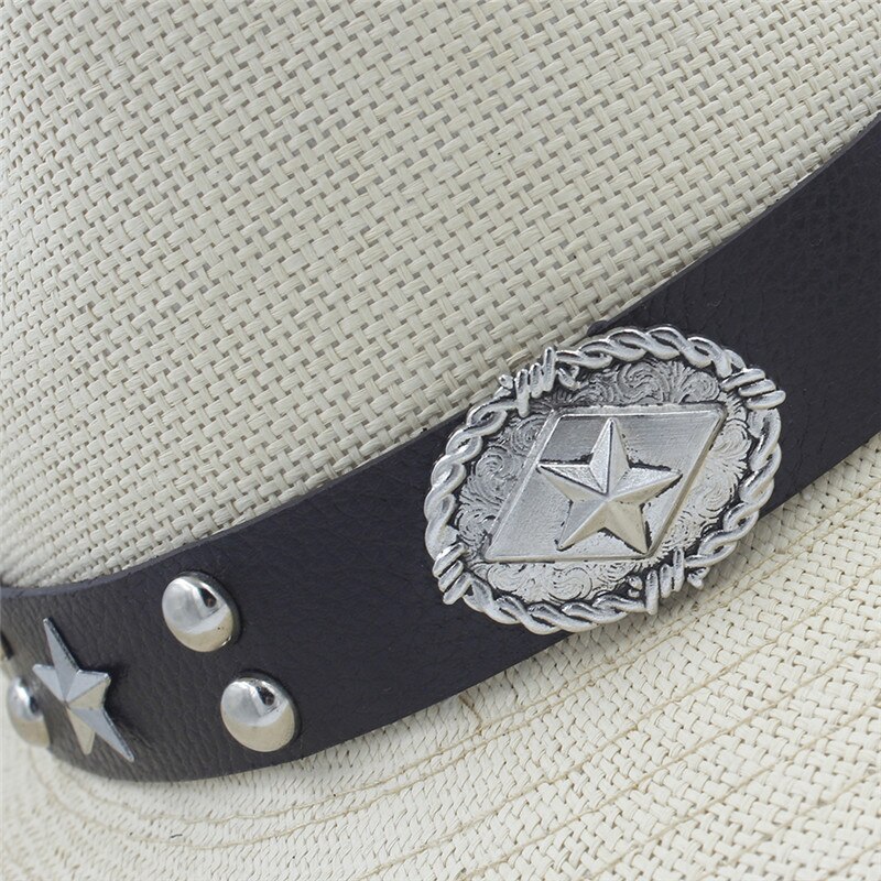 Naiset miehet olki western cowboy hattu kesäksi cowboy cowgirl aurinkohattu sombrero caps punk vyö hyvä pakkauskoko 58cm