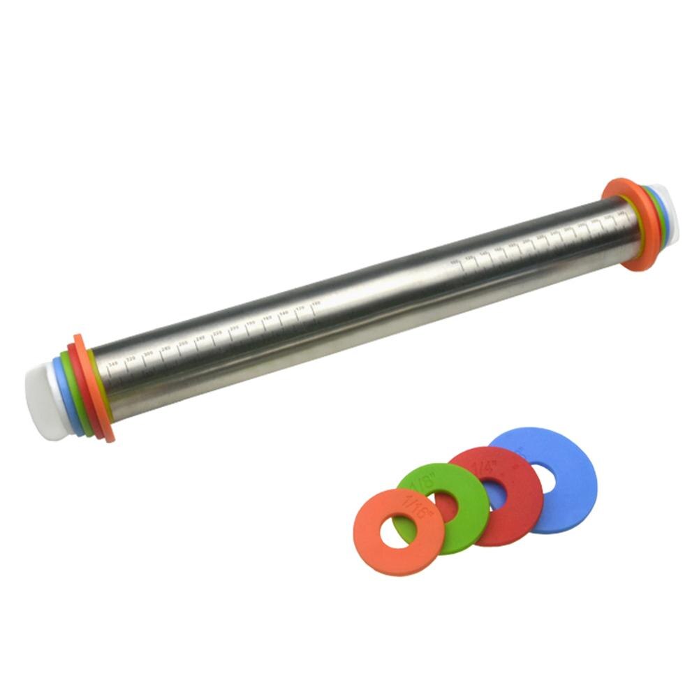 Roestvrij Roller Pin Met Schaal Meel Deeg Stok Verstelbare Verwijderbare Dikte Ringen Home Keuken Pizza Pie Baking Tool