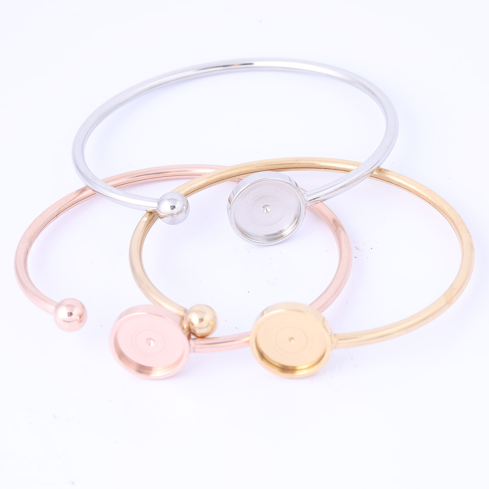 2pcs Stainless Steel Rose Gold Bendable Cuff Bracelet Base Blanks Fit 12mm Cabochon Bangle Setting Trays Diy Jewelry Findings