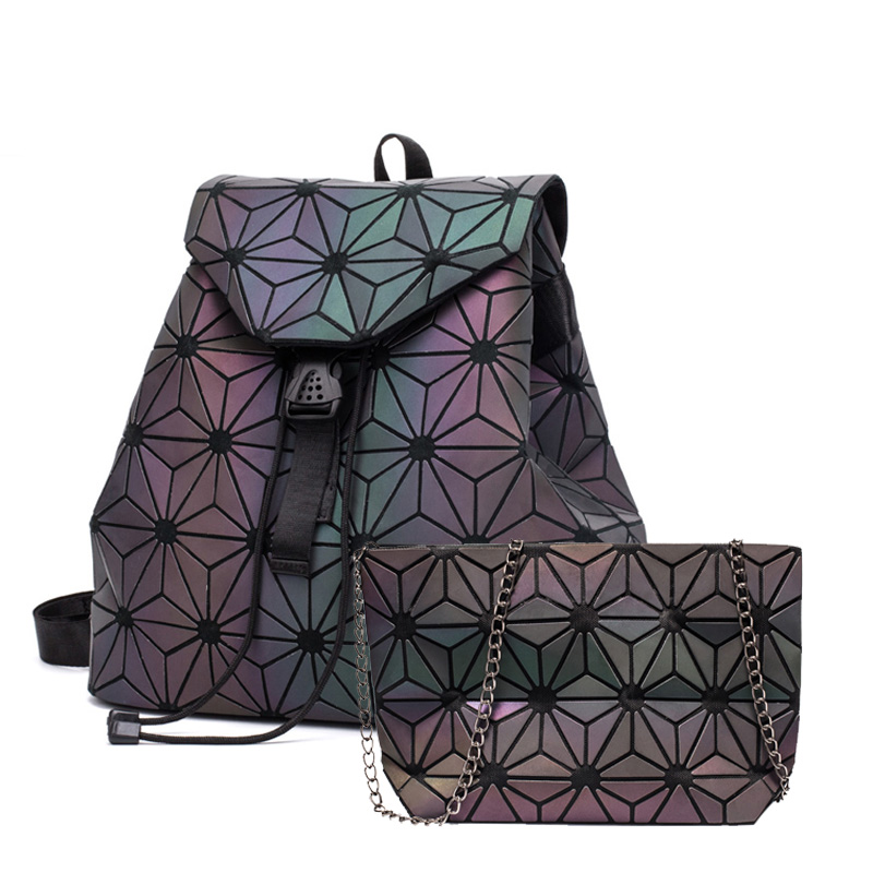 Bao-Mochila con cordón luminoso para mujer, morral diario con geometría, mochilas escolares plegables para adolescentes: Big B 2pcs c