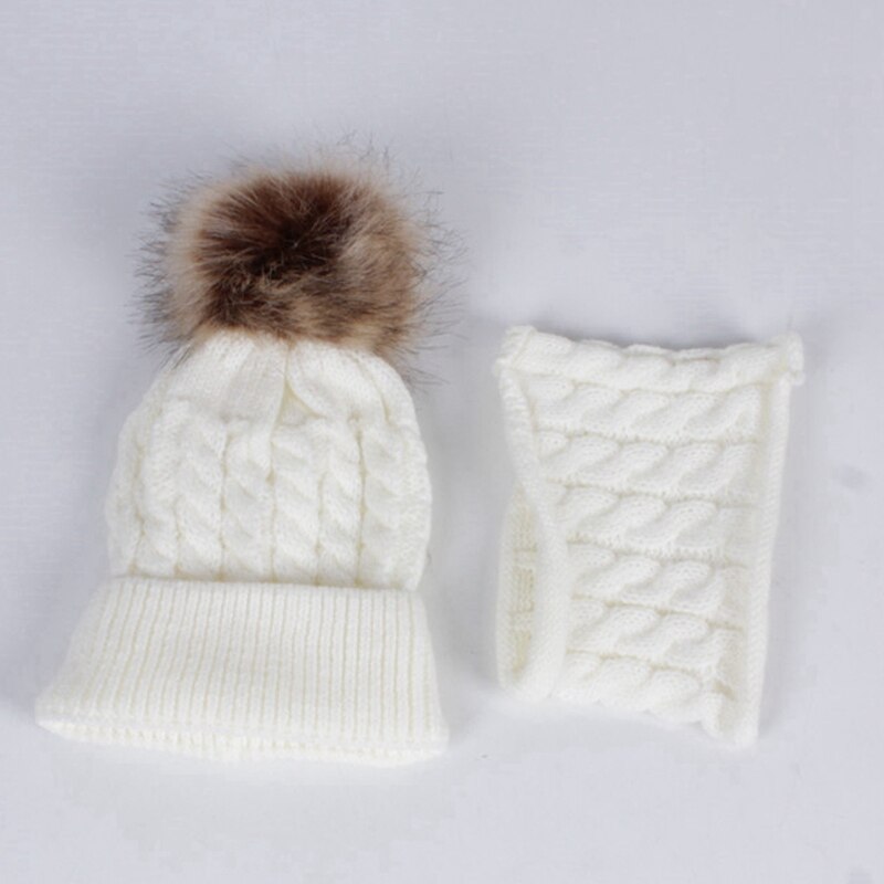 WZCX Kind Pompom Muts Sjaal Vrouwen Set Warm Houden Effen Kleur Casual Breien Dikker Baby Beanie Ski Cap: 05
