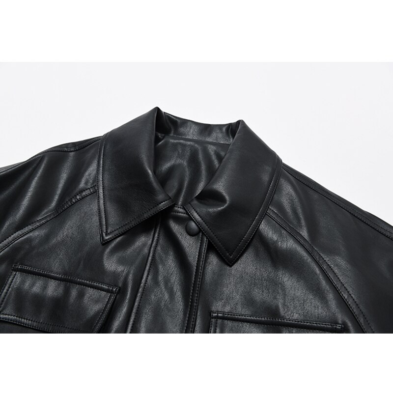 Fmfssom vår höst fyra stora fickor chic lös biker bf vintage kvinnor dam pu skinnjacka skinn moto jacka