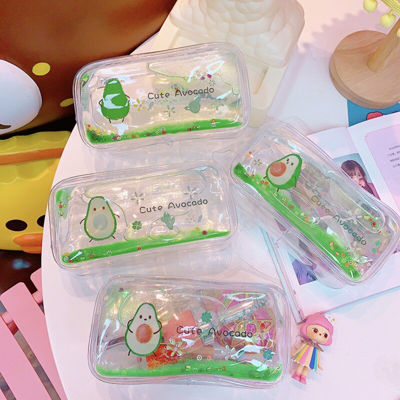 Kawaii Pencil Case Avocado Transparent Cosmetic Bags Travel Cosmetic Bag Ladies Makeup Organizer Storage Bags Bag Toiletry Wash