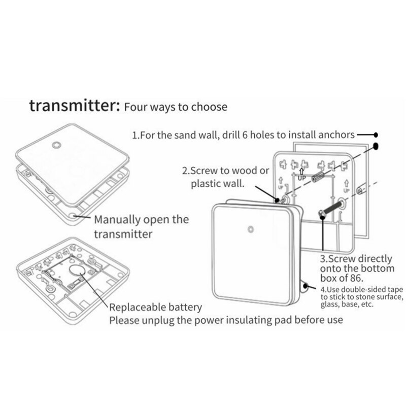 CACAZI Home Wireless Doorbell Waterproof 300M Remote CR2032 Battery 60 Ring 1 Transmitter 6 Receiver US EU UK Plug 0-110DB Chime