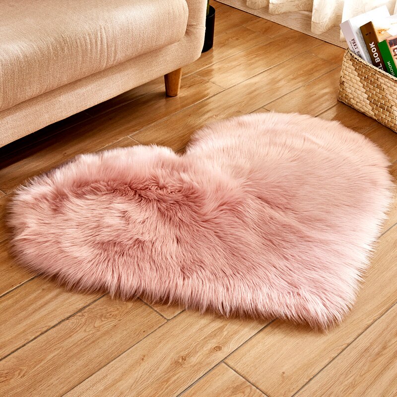 Alfombra peluda de piel de oveja Artificial, felpudo peludo de lana sintética, esponjoso, corazón de amor, alfombra sin pelusa para sala de estar, 30x30/40x50cm: 70X90cm / Rosa