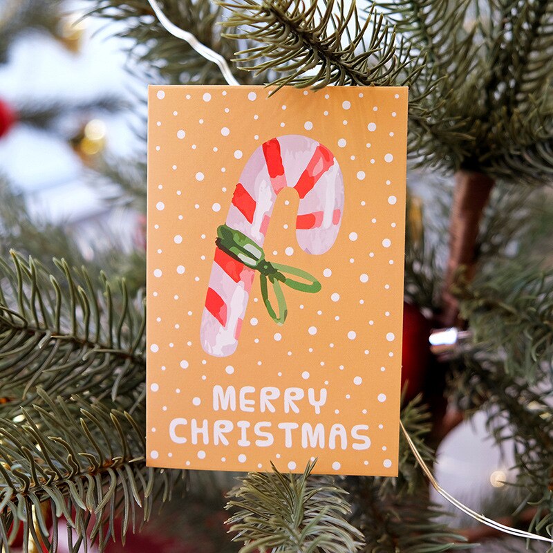 8pcs Merry Christmas Greet Card With Envelop Simply Style Pink Yellow Xmas Postcard Thank You Cards Christmas Invit Greet Card: A7