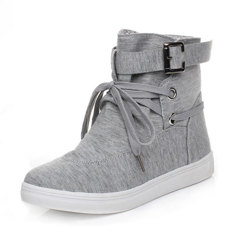 Höst dam boots casual canvas skor dam fiat svart och grå platå skor dam boots