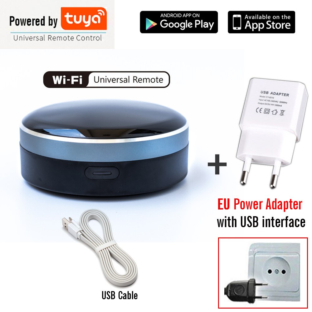 Tuya-Control remoto inteligente RF IR 2 en 1, mando A distancia Universal para persianas enrollables de TV A/C, funciona con Alexa, Siri y Google Home: Add EU Adapter