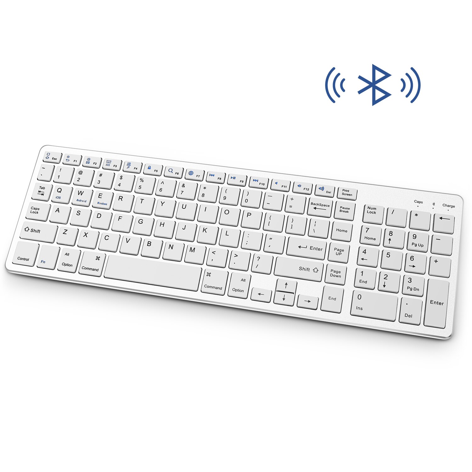 Jelly Comb-teclado inalámbrico Bluetooth delgado para tableta, portátil, Smartphone, iPad, teclado inalámbrico recargable con tecla numérica: White English