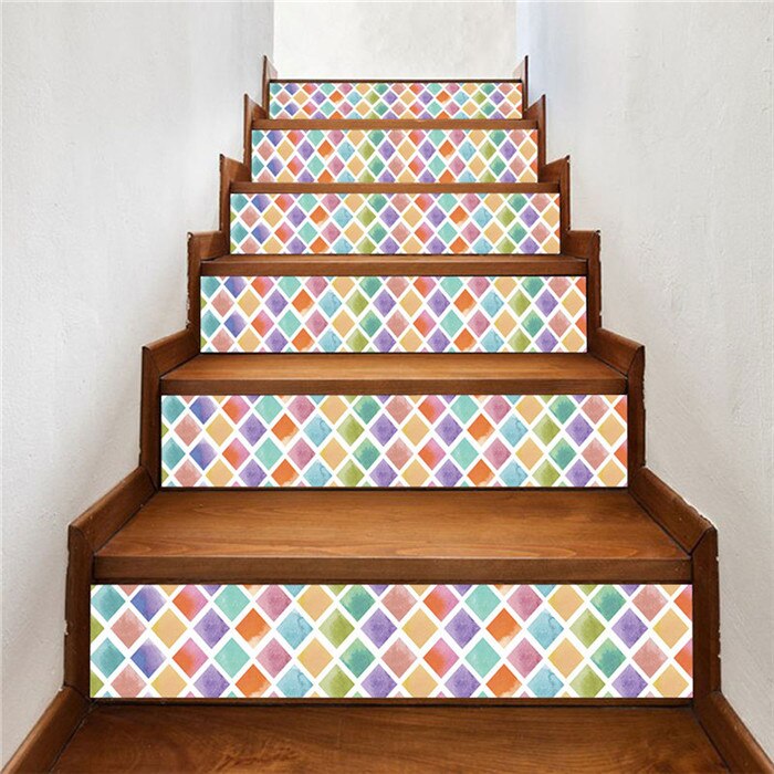 6 sztuk/13 sztuk kolorowe geometria dekoracje ścienne schody naklejki schody Mural naklejki pcv samoprzylepna tapeta wystrój domu: LT154 / 13 pieces