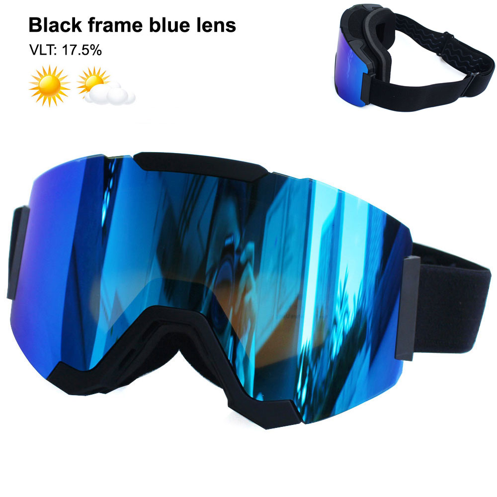 Magnetic Ski Goggles Double Layer Polarized Lens Skiing Anti-fog UV400 Snowboard Goggles Men Women Ski Glasses Eyewear: Black Blue
