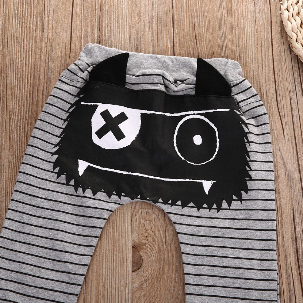 Calças de inverno do bebê menino harem calças crianças moda listrado dos desenhos animados adorável bebe queda bottoms elásticos calças soltas 0-2y