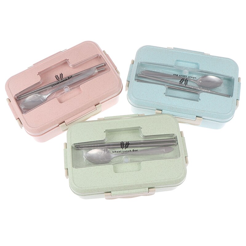 Wheat Korean Sealed Student Plastic Box for Food Lunch Box Food Container Bento Box Heated Lunchbox Kids Lunchbox Snack Straw