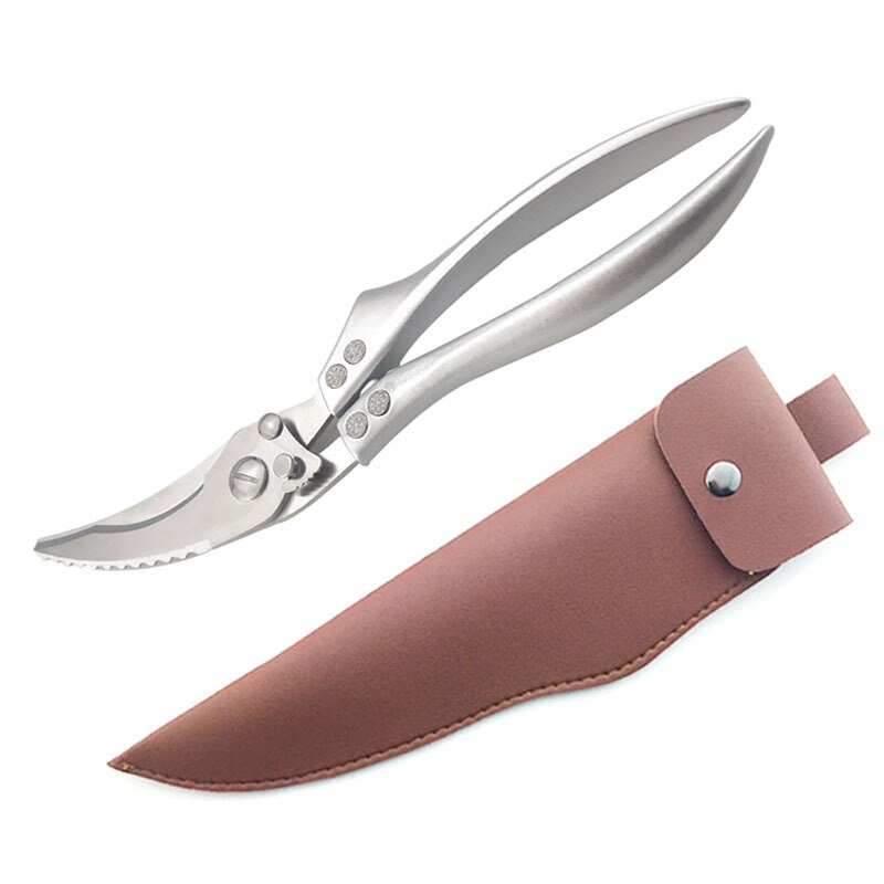 Kitchen Powerful Chicken Bone Scissors Chicken Duck Fish Cutter Shears Stainless Steel Scissors Scale Clean Cook Scissors Knife: Brown Leather