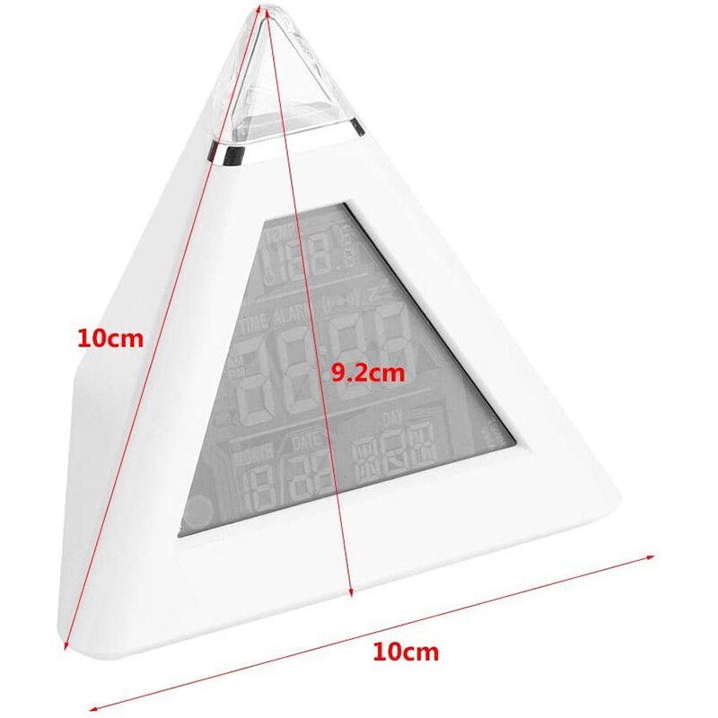 Digital Alarm Clock Small LCD Pyramid Alarm Clock 7 Color Changing Desktop Table Clock Thermometer with Snooze Function