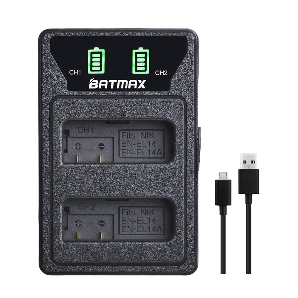 2 uds. EN-EL14 EN EL14 EN EL14a batería + LED cargador USB incorporado para Nikon D3500, D5600, D3300, D5100, D5500, P7100,P7700 P7800: Charger