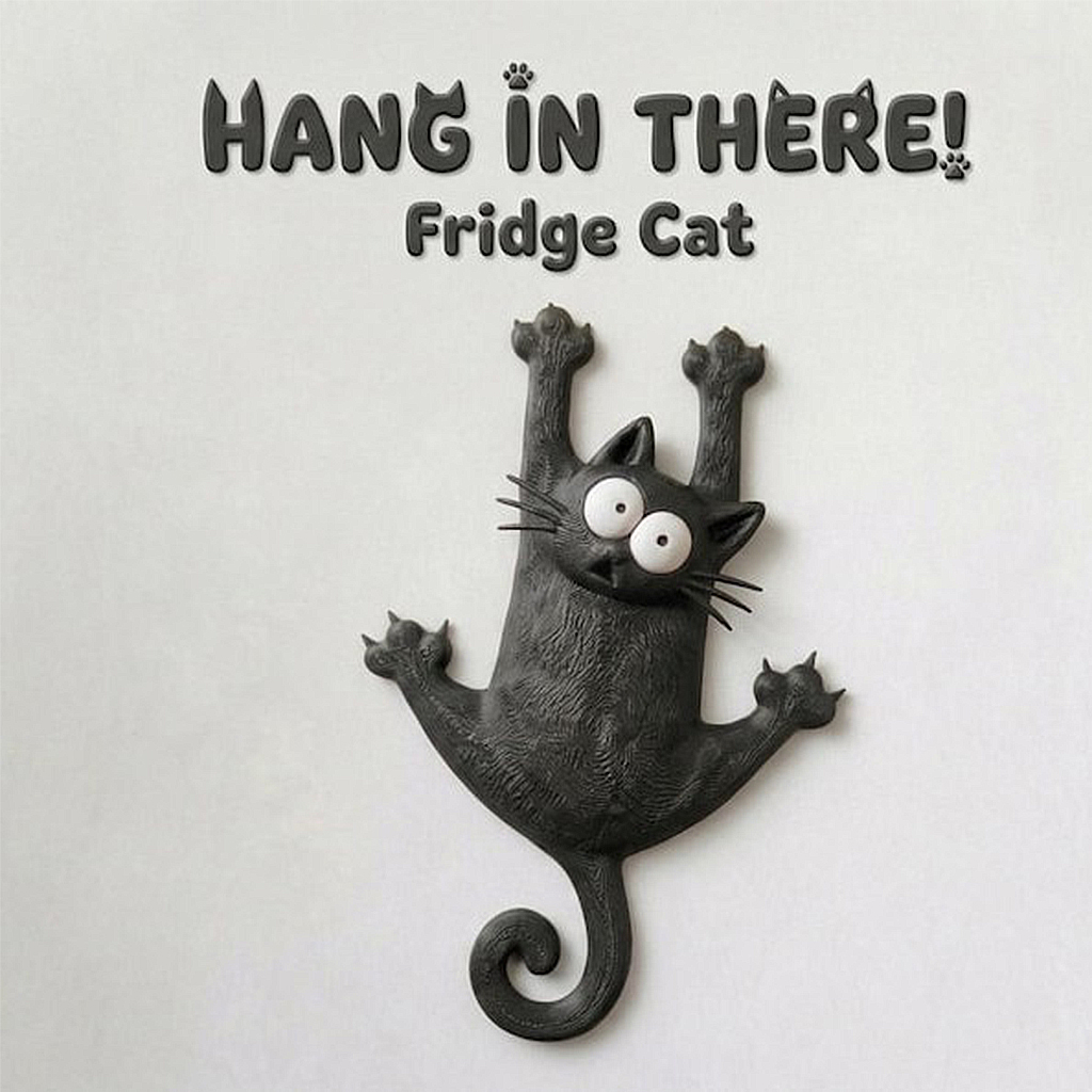 Creatieve & schattige magnetische koelkastmagneet met kat — "Blijf hangen, koelkastkat"