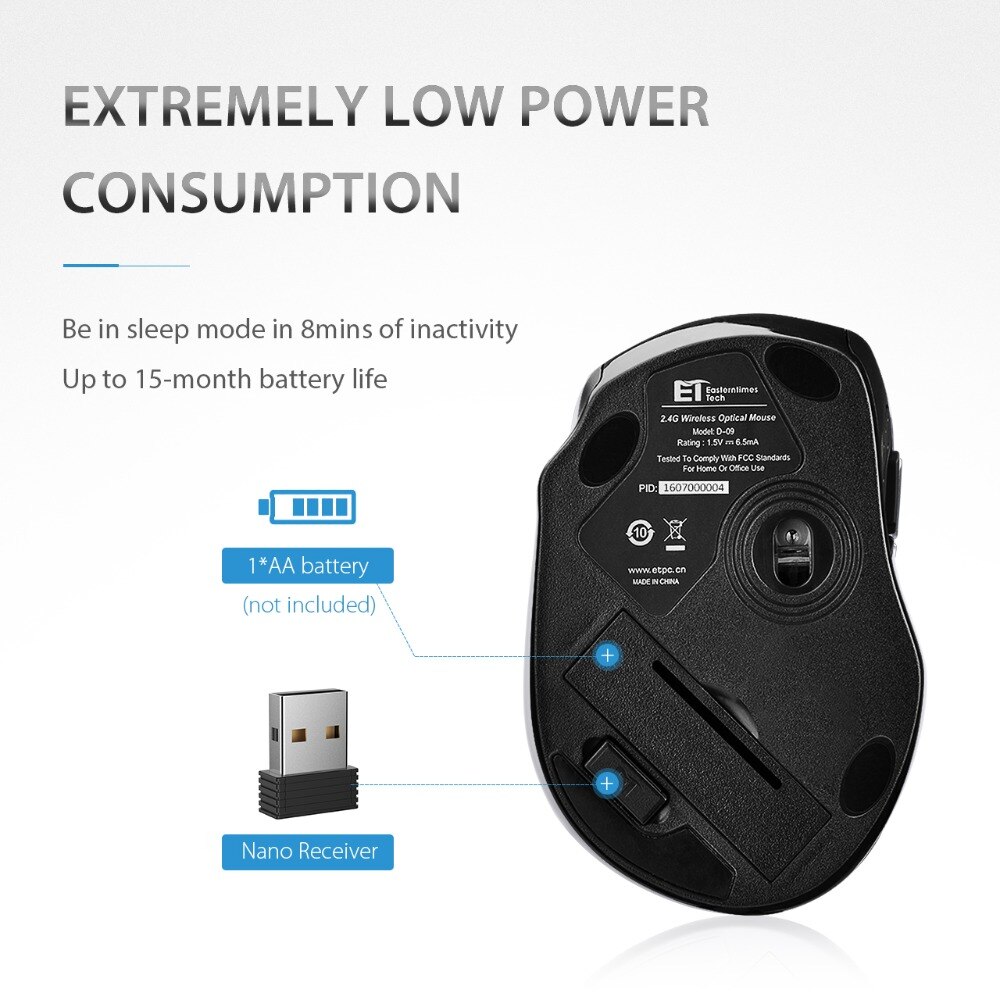 VicTsing – souris optique sans fil ergonomique, 2.4G, avec récepteur USB, 5 DPI réglables, 6 boutons pour ordinateur portable et PC