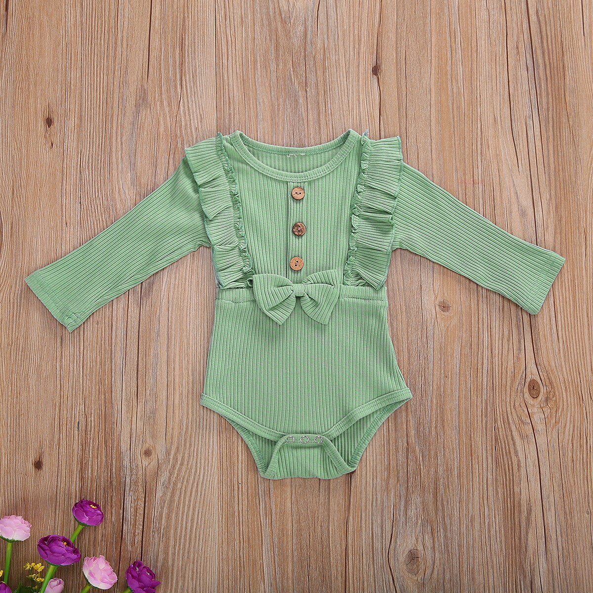 0-18 mois volants à manches longues body pour -né infantile bébé filles couleur unie noeud papillon combinaisons