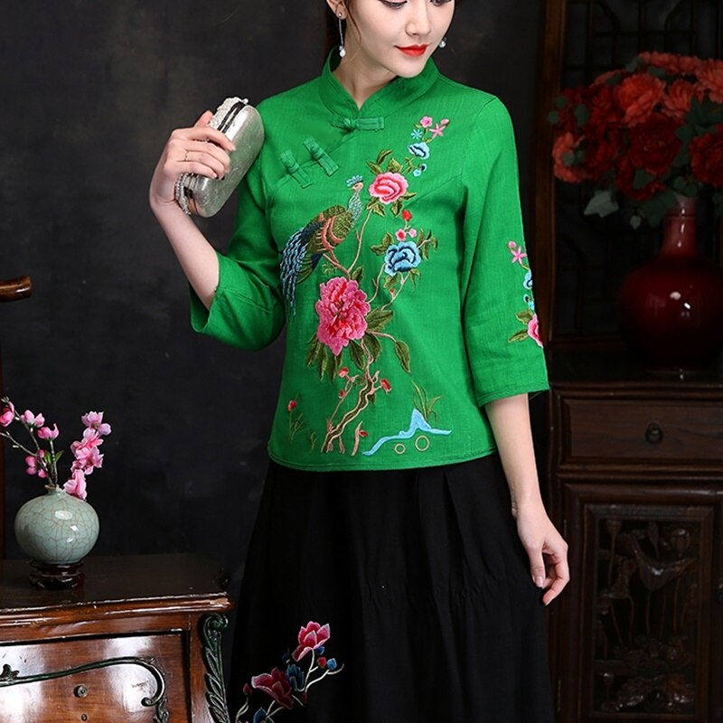 Lange Hemd Weiblichen Bestickte Bluse Tunika Kimono Strickjacke orientalisch Chinesischen Stil Shirt Sommer Spitzen für Frauen: 2 / 4XL