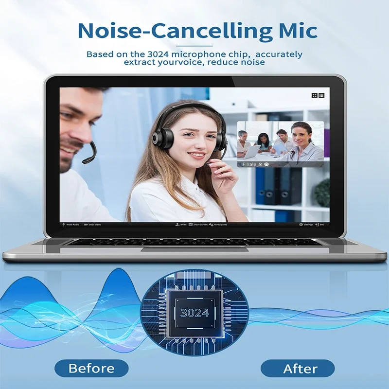 JIAMQISHI Wireless Headset with Mic for Work Bluetooth V5.2 Headphones with AI Noise Cancelling Mic USB Dongle for Laptop,PC
