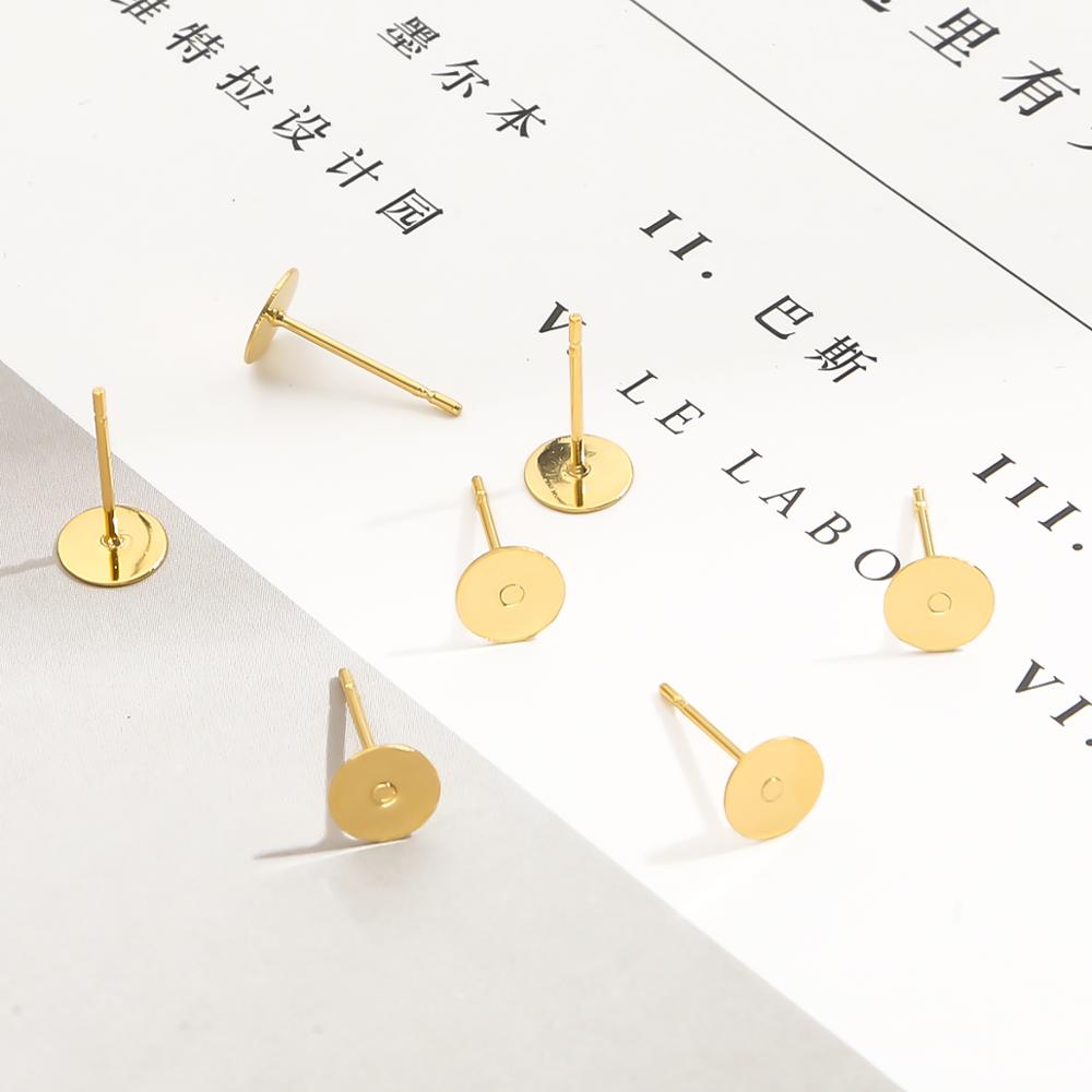 100pcs Stainless Steel Blank Earring Stud Base Fit 3 4 5 6 8 12mm Cabochon Cameo Settings DIY Jewelry Making Accessories: 6x12mm / Gold 20pcs