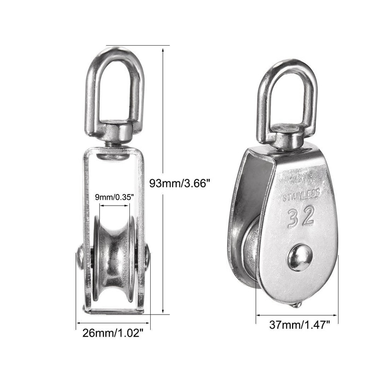 6 Pack M32 Lifting Enkele Katrol Roller Laden 551Ibs, 304 Rvs Heavy Duty Single Wheel Swivel Lifting Touw Katrol B