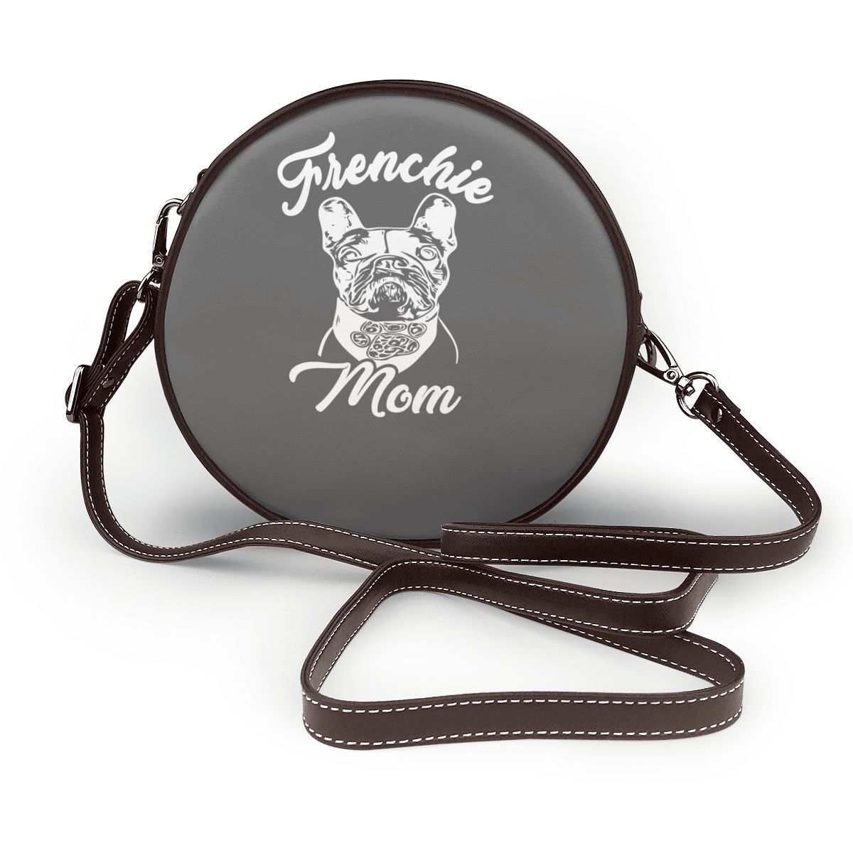 Bolso de hombro de cuero para Bulldog Francés, redondo, para estudiantes, estético: 6