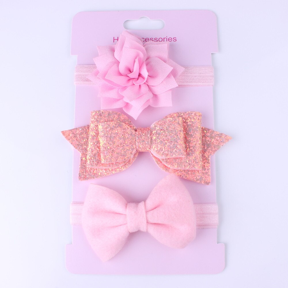 Baby Accessoires Hoofddeksels 3 Stks/set Schattige Baby Baby Meisjes Boog Hoofdband Elastische Haarband Photo Props: Roze