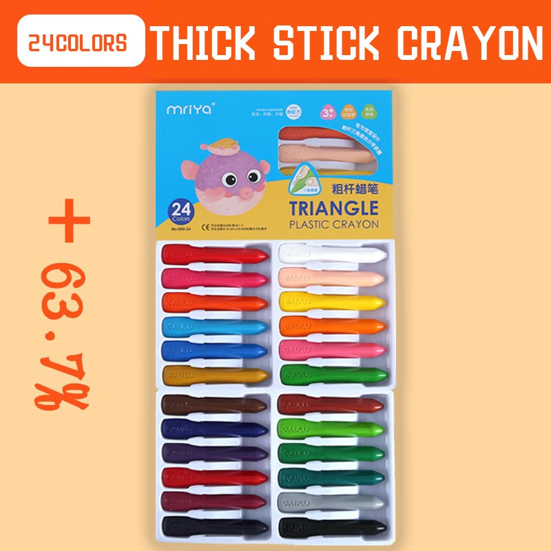 CHEN LIN Triangular Big Head Crayons Safe Non-toxic Triangular Thick Rod Colouring Pencil for Kids Children Drawing Art Supplies: 24 colors