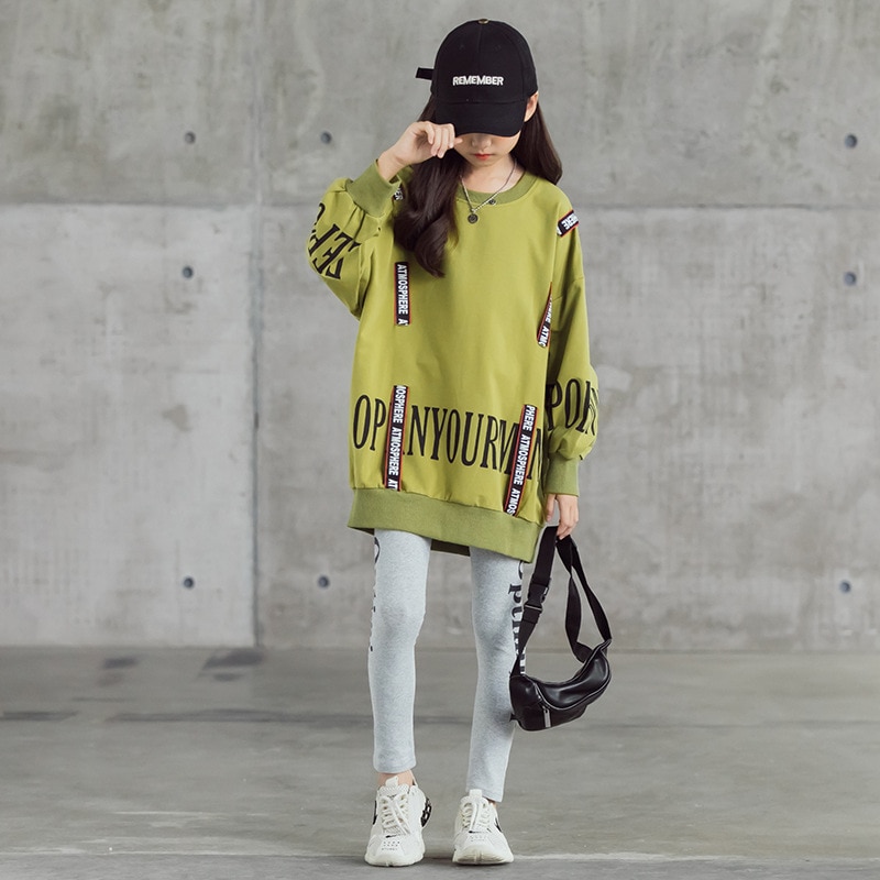 Småbørns sweatshirts til piger teenager hættetrøjer piger efterårs sweater skjorte børnetøj løse langærmede afslappede toppe 10 12 13y