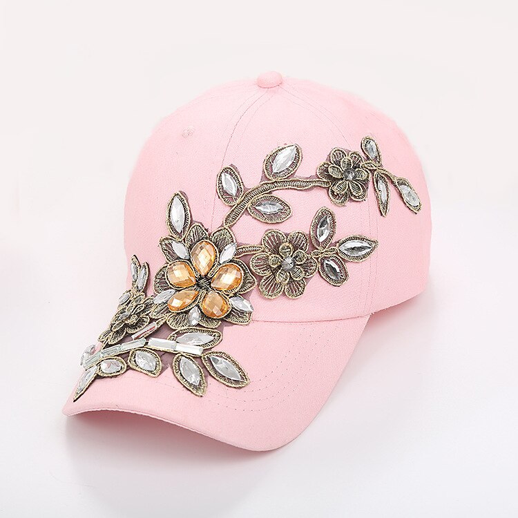 verano mujeres delicadas diamante gorra de béisbol flor Snapback estilo señora Jeans sombreros