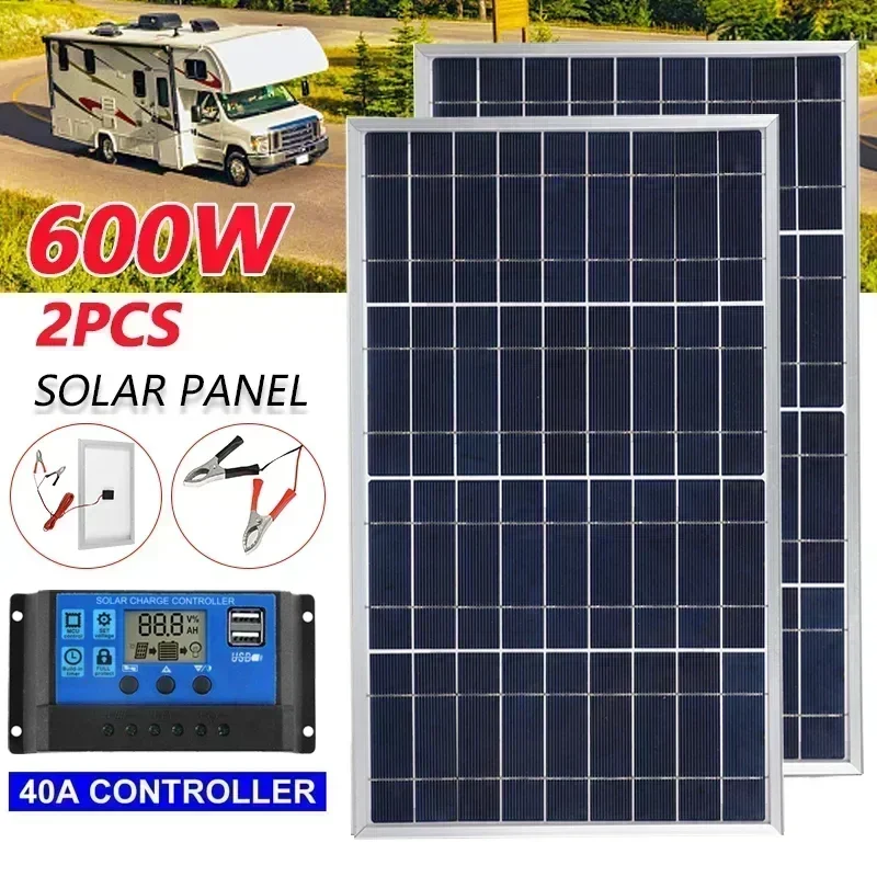 Kit de Panel Solar de 300W, alimentación USB policristalina completa de 12V, generador Solar portátil recargable para exteriores, generador Sola r para el hogar