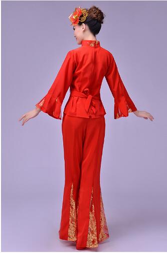 (0146) otoño fan dance folklórico de China dance rojo yangko Ropa de baile rojo bordado de Fénix patrón trajes de escenario